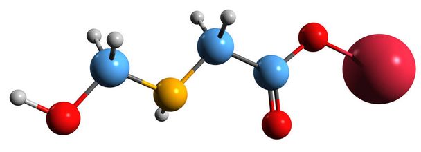  3D-зображення формули скелета гідроксиметилгліцину натрію - молекулярна хімічна структура консервантів формальдегіду, що вивільняються, ізольовані на білому тлі
 - Фото, зображення