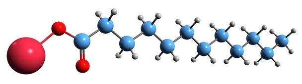  3D изображение скелетной формулы лаурата натрия - молекулярная химическая структура додеканоата натрия, выделенная на белом фоне - Фото, изображение