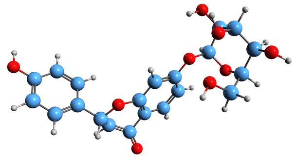  Imagen 3D de la fórmula esquelética de Neoliquiritina - estructura química molecular de Liquiritigenina 7-beta-D-glucopiranósido aislado sobre fondo blanco - Foto, Imagen