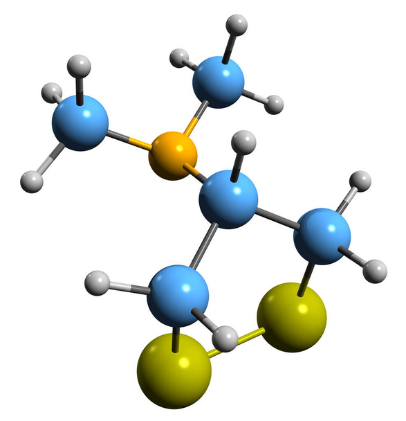 3D εικόνα σκελετικού τύπου Νηρηιστοτοξίνης - μοριακή χημική δομή της Θαλάσσιας Τοξίνης που απομονώνεται σε λευκό φόντο - Φωτογραφία, εικόνα