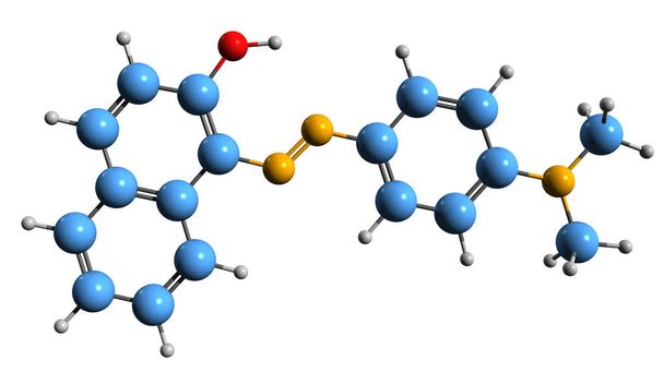  3D изображение формулы красного скелета - молекулярная химическая структура Recolite Para Red B, выделенная на белом фоне - Фото, изображение