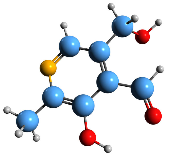  Pyridoxal骨格式の3D画像-白背景に単離されたビタミンB6の分子化学構造 - 写真・画像