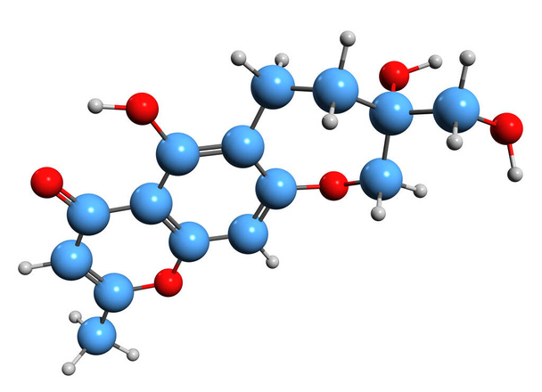  Immagine 3D della formula scheletrica di Ptaeroglicole - struttura chimica molecolare di fitochimica isolata su fondo bianco - Foto, immagini