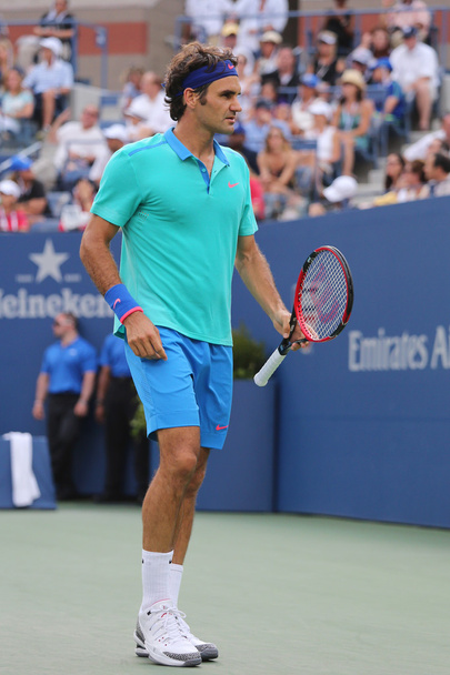 Seventeen times Grand Slam champion Roger Federer during US Open 2014 semifinal match against Marin Cilic - Fotoğraf, Görsel