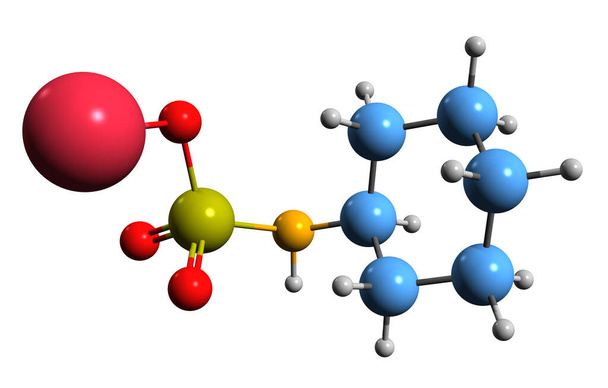  Immagine 3D della formula scheletrica del ciclamato - struttura chimica molecolare del dolcificante artificiale isolato su fondo bianco - Foto, immagini