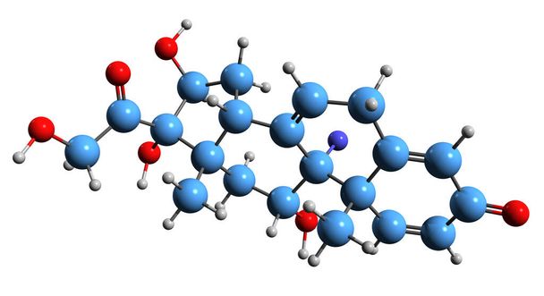  3D kuva Triamcinolone luuston kaava - molekyylitason kemiallinen rakenne glukokortikoidi eristetty valkoisella pohjalla - Valokuva, kuva