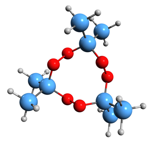  Imagem 3D da fórmula esquelética do peróxido de acetona estrutura química molecular do triperóxido de triacetona isolado no fundo branco - Foto, Imagem