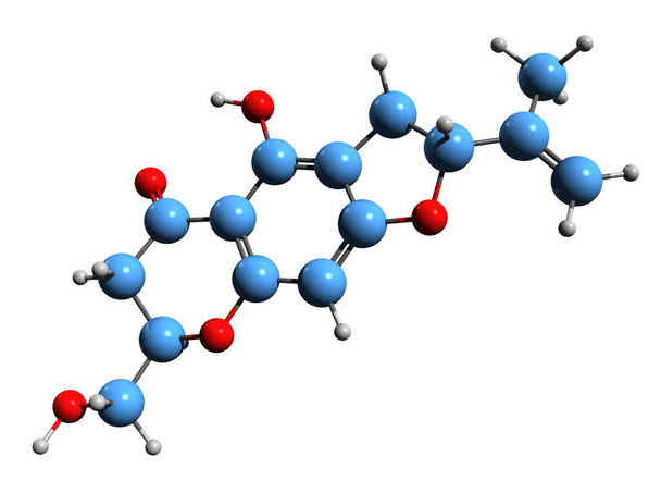  Obraz 3D formuły szkieletowej Umtatin - molekularna struktura chemiczna fitochemiczna izolowana na białym tle - Zdjęcie, obraz