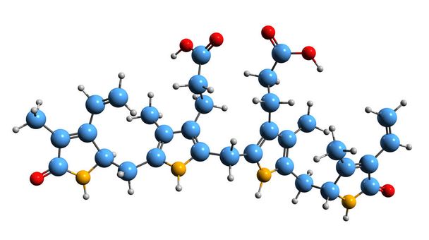  Imagem 3D da fórmula esquelética do urobilinogénio - estrutura química molecular do metabolito isolado no fundo branco - Foto, Imagem