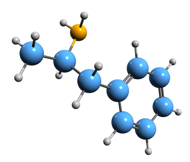  Immagine 3D della formula scheletrica dell'anfetamina - struttura chimica molecolare dell'alfa-metilfenetilammina isolata su fondo bianco - Foto, immagini
