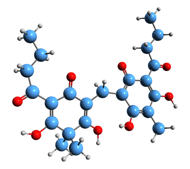  Immagine 3D di flavaspidina formula scheletrica acida - struttura chimica molecolare di fitochimica isolata su fondo bianco - Foto, immagini
