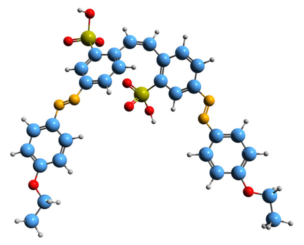  Image 3D de la formule squelettique de la chrysophénine - structure chimique moléculaire de l'aurophénine O isolée sur fond blanc - Photo, image