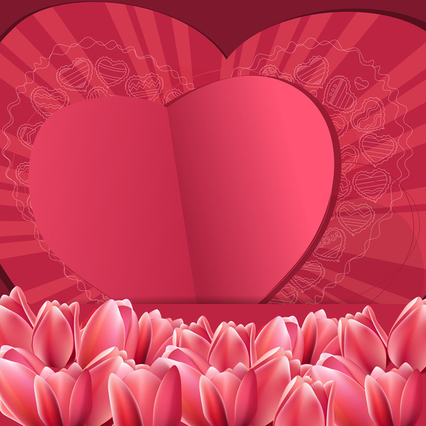 Růžový rám s květinami a srdce - Vektor, obrázek