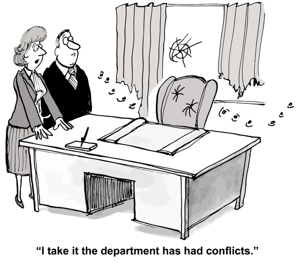 Empresaria ve signos de conflictos
 - Vector, Imagen