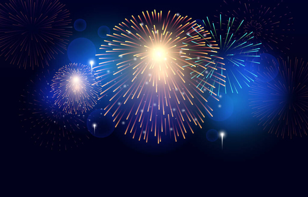 Happy New Year Fireworks Party Bright Night Sky Background - Vector, Image