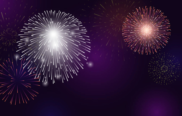 Ευτυχισμένο το Νέο Έτος Πυροτεχνήματα κόμμα Φωτεινό φόντο ουρανό νύχτα - Διάνυσμα, εικόνα