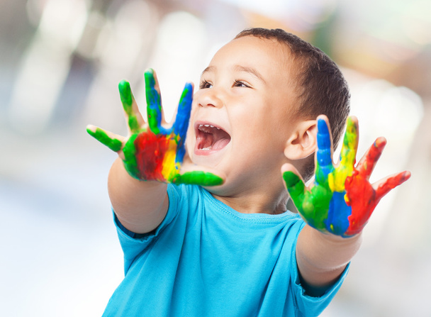 Cute kid with hands paint - Photo, Image