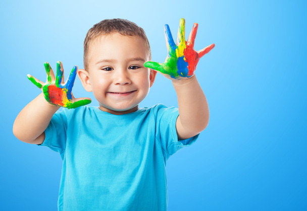 Criança bonito com as mãos pintar
 - Foto, Imagem
