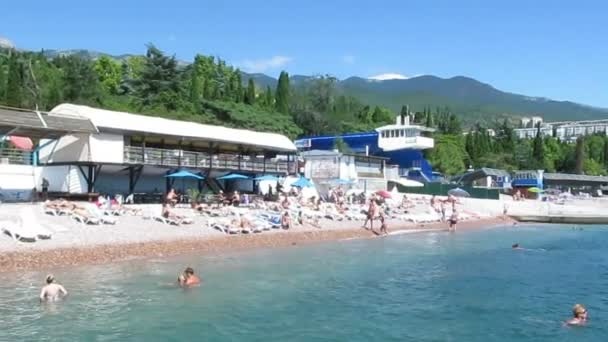 Rest on  beach and  sea  with mountains. Panorama - Footage, Video