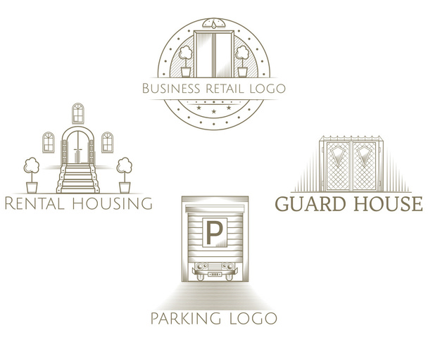 Set of vector illustrations of vintage entrance icon with text - Vector, Image