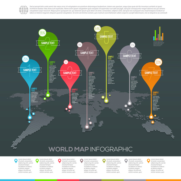 World map infographic with map pointers - Template vector design - Διάνυσμα, εικόνα