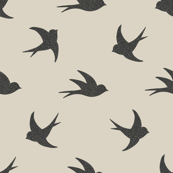 Silhouette style flying swallows seamless pattern - Vector, Imagen