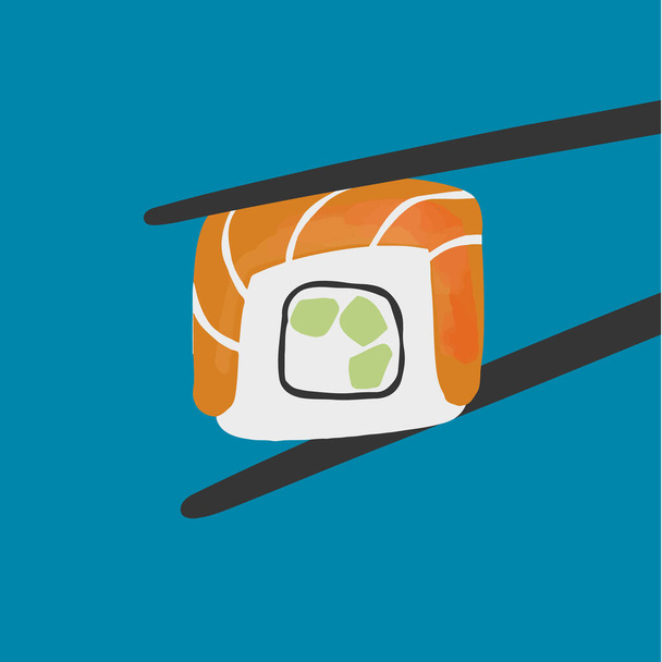 Sushi Philadelphia roll illustratie op blauwe achtergrond. - Vector, afbeelding