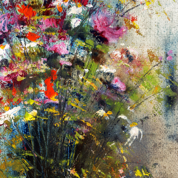 Kwiaty, malarstwo na papier czerpany - Zdjęcie, obraz