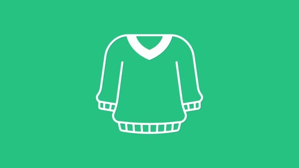 Weißes Sweater-Symbol isoliert auf grünem Hintergrund. Pullover-Symbol. Sweatshirt-Zeichen. 4K Video Motion Grafik Animation. - Filmmaterial, Video
