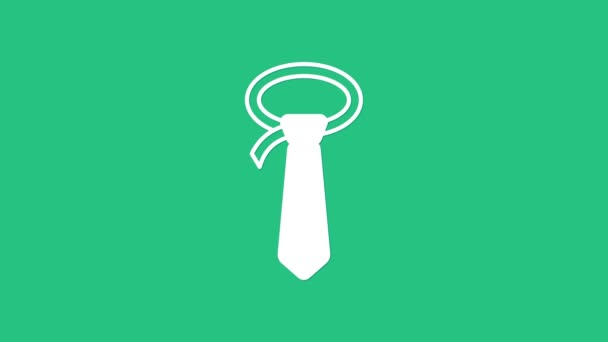 Белый галстук значок изолирован на зеленом фоне. Символ галстука и галстука. Видеографическая анимация 4K. - Кадры, видео