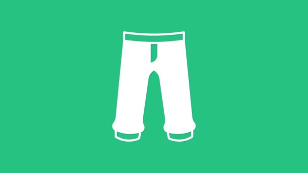 Weiße Hosen Symbol isoliert auf grünem Hintergrund. Hosenunterschrift. 4K Video Motion Grafik Animation. - Filmmaterial, Video