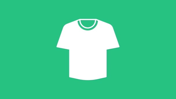 Wit T-shirt icoon geïsoleerd op groene achtergrond. 4K Video motion grafische animatie. - Video