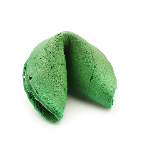 Green fortune cookie on white background - Photo, Image