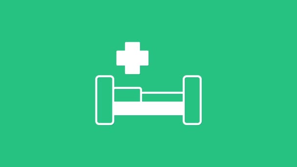 Beyaz Hastane yatak ikonu yeşil arka planda izole edilmiş. 4K Video hareketli grafik canlandırması. - Video, Çekim