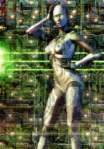 Robot nő grunge festett - Fotó, kép