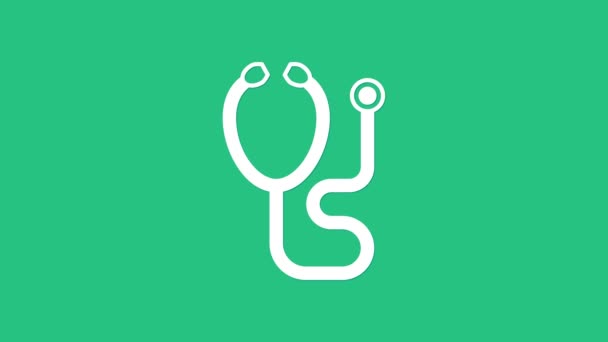 Witte Stethoscoop medisch instrument icoon geïsoleerd op groene achtergrond. 4K Video motion grafische animatie. - Video