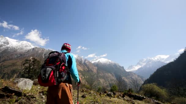 man wandelen in de himalaya mountains - Video