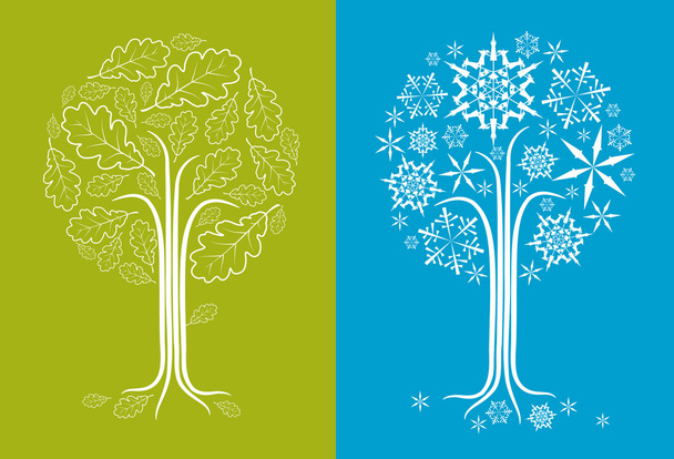 διάνυσμα δρύινο δέντρο σε διαφορετικές εποχές - Διάνυσμα, εικόνα