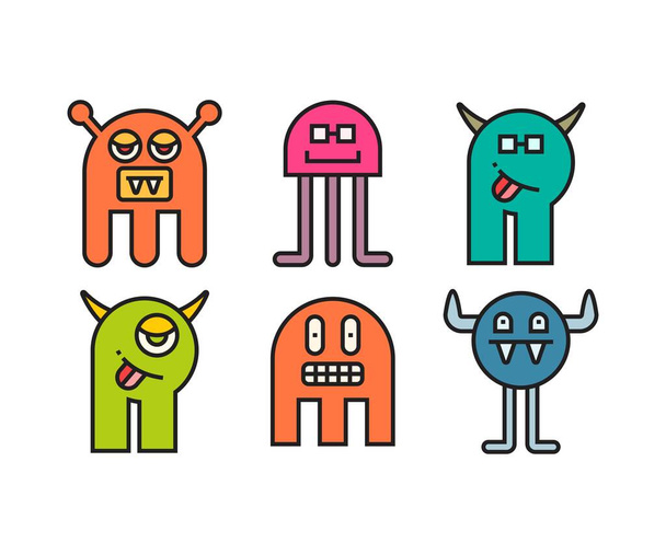 cartoon monster character icons set - Vector, Image