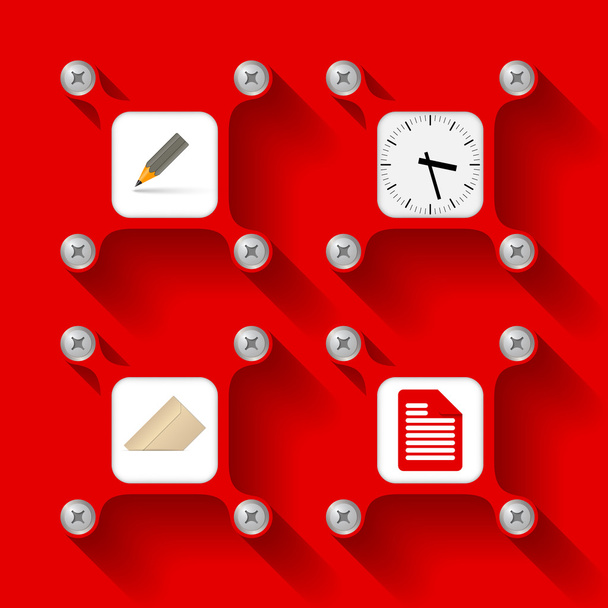 Four red  objects with screws and icons - Vetor, Imagem