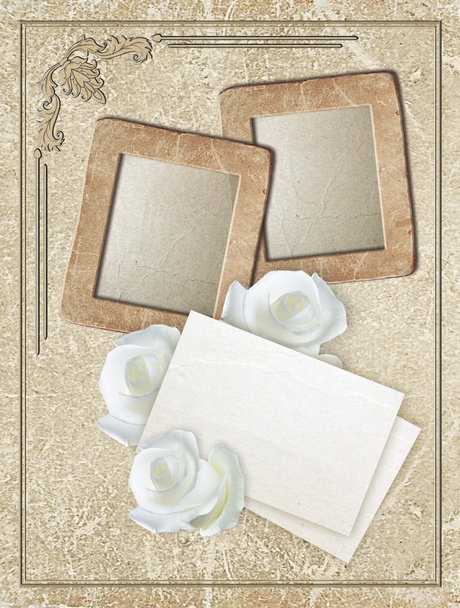 Grunge frame with roses and paper  - Фото, зображення