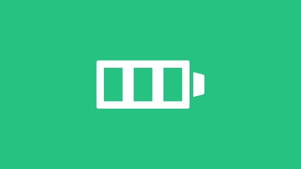 Indicatore di carica batteria bianca icona isolata su sfondo verde. Animazione grafica 4K Video motion. - Filmati, video