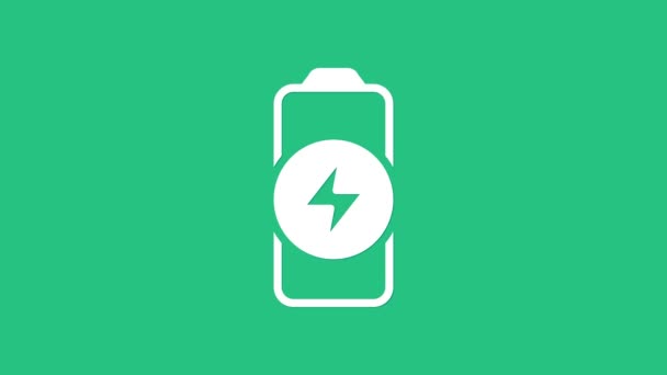 Icono del indicador de nivel de carga de la batería blanca aislado sobre fondo verde. Animación gráfica de vídeo 4K. - Metraje, vídeo