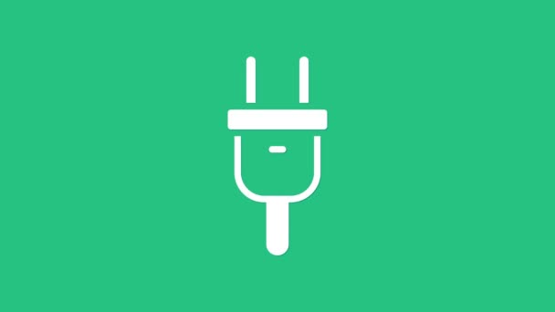 White Electric plug ikona izolované na zeleném pozadí. Pojem připojení a odpojení elektrické energie. Grafická animace pohybu videa 4K. - Záběry, video