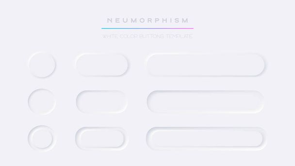 White button Neumorphism design elements vector set. Realistic modern ui buttons collection. Element for Application or Web design - Vector, Image
