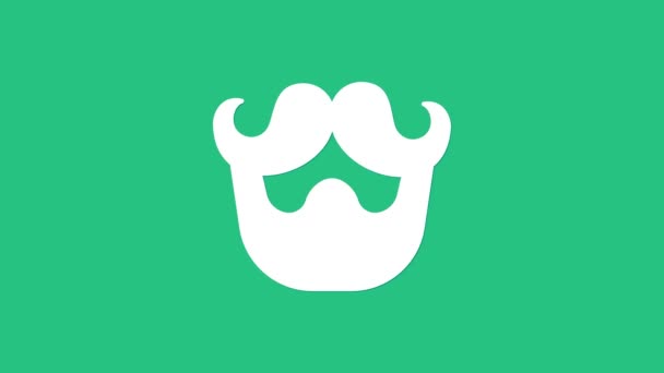 White Mustache and beard icon isolated on green background. Barbershop symbol. Facial hair style. 4K Video motion graphic animation. - Footage, Video