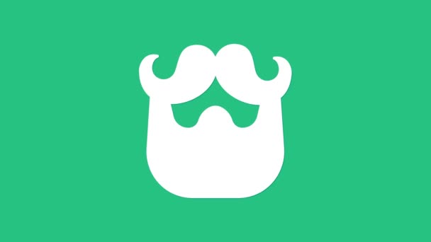 Weißer Schnurrbart und Bart-Ikone isoliert auf grünem Hintergrund. Barbershop-Symbol. Gesichtsfrisur. 4K Video Motion Grafik Animation. - Filmmaterial, Video