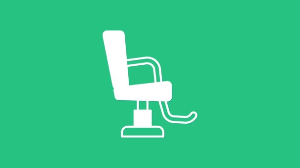 Fehér Barbershop szék ikon elszigetelt zöld háttérrel. Borbély karosszék tábla. 4K Videó mozgás grafikus animáció. - Felvétel, videó