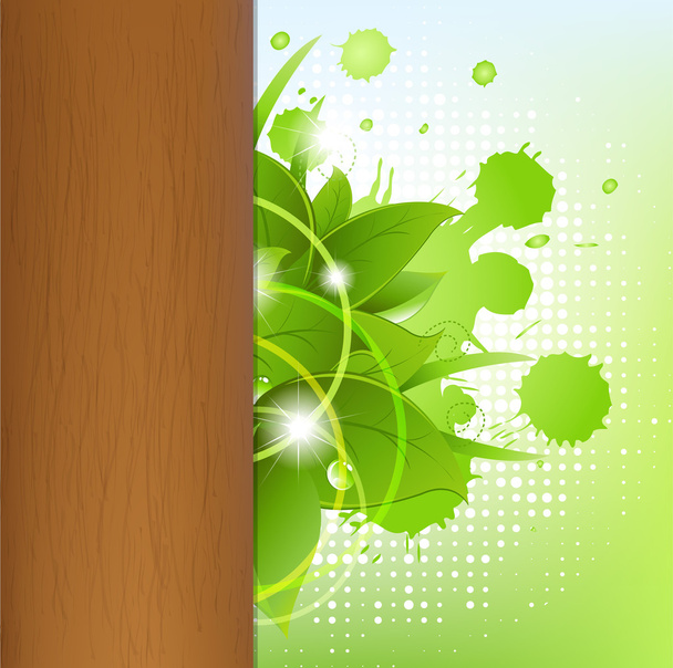 Eco Wood Background With Leafs - Vetor, Imagem