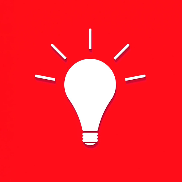 Ampoule lumineuse blanche avec ombre sur fond rouge. Illustration du symbole de l'idée. Image carrée. Image 3D. rendu 3D. - Photo, image